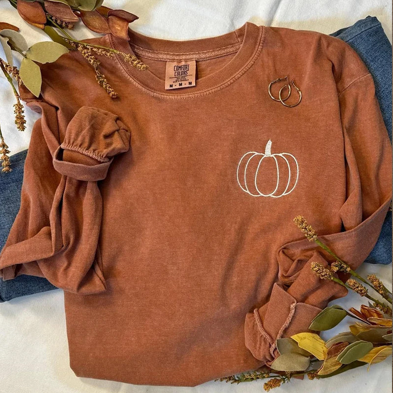 Pumpkin Comfort Colors Embroidered Sweatshirt-carlalin