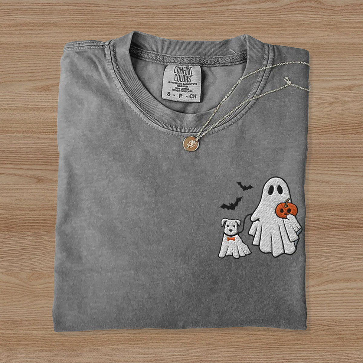 Embroidered Cute Dog Ghost T-shirt-carlalin