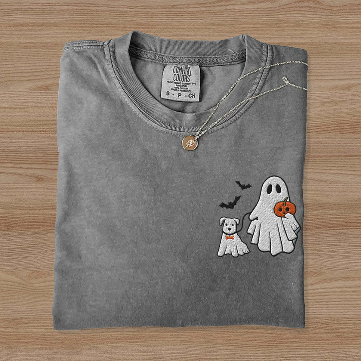 Embroidered Cute Dog Ghost T-shirt-carlalin