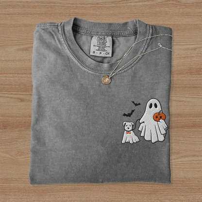 Embroidered Cute Dog Ghost T-shirt-carlalin
