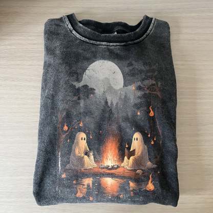 Comfort Colors Camping Halloween Ghost Reading Book Sweatshirt-carlalin
