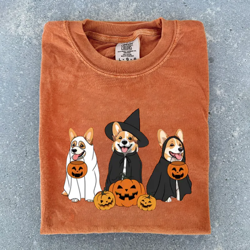 Ghost And Witch Corgi Dog Halloween T-shirt-carlalin