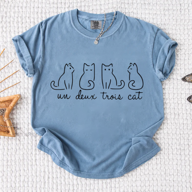 Cat Graphic Women’s T-Shirt – Cute “Un Deux Trois Cat” Tee