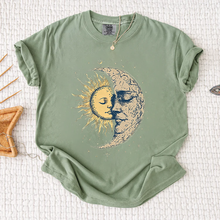 Sun & Moon Art Print T-Shirt Celestial Style for Women & Men