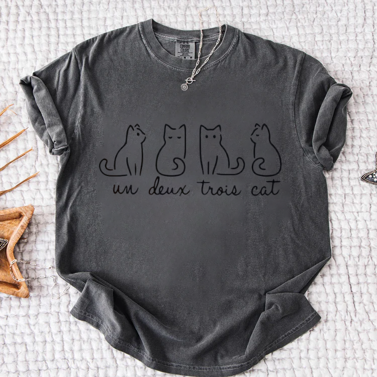 Cat Graphic Women’s T-Shirt – Cute “Un Deux Trois Cat” Tee