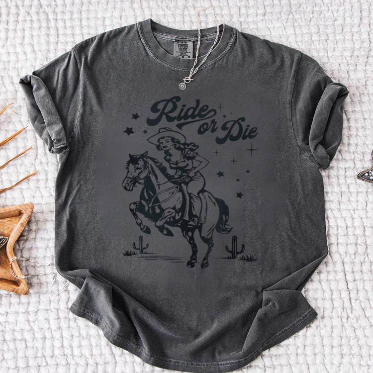 Cowgirl Graphic T-Shirt | Ride or Die Horseback Tee