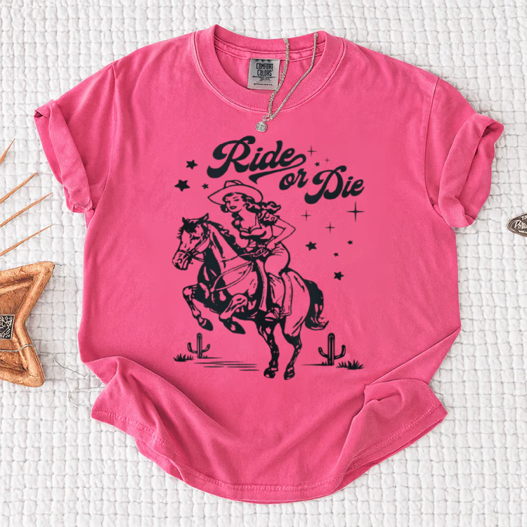 Cowgirl Graphic T-Shirt | Ride or Die Horseback Tee