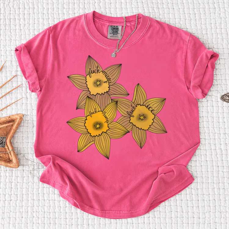Slightly Subtle Daffodil Trio T-shirt | Yellow Floral Spring Bloom Tee