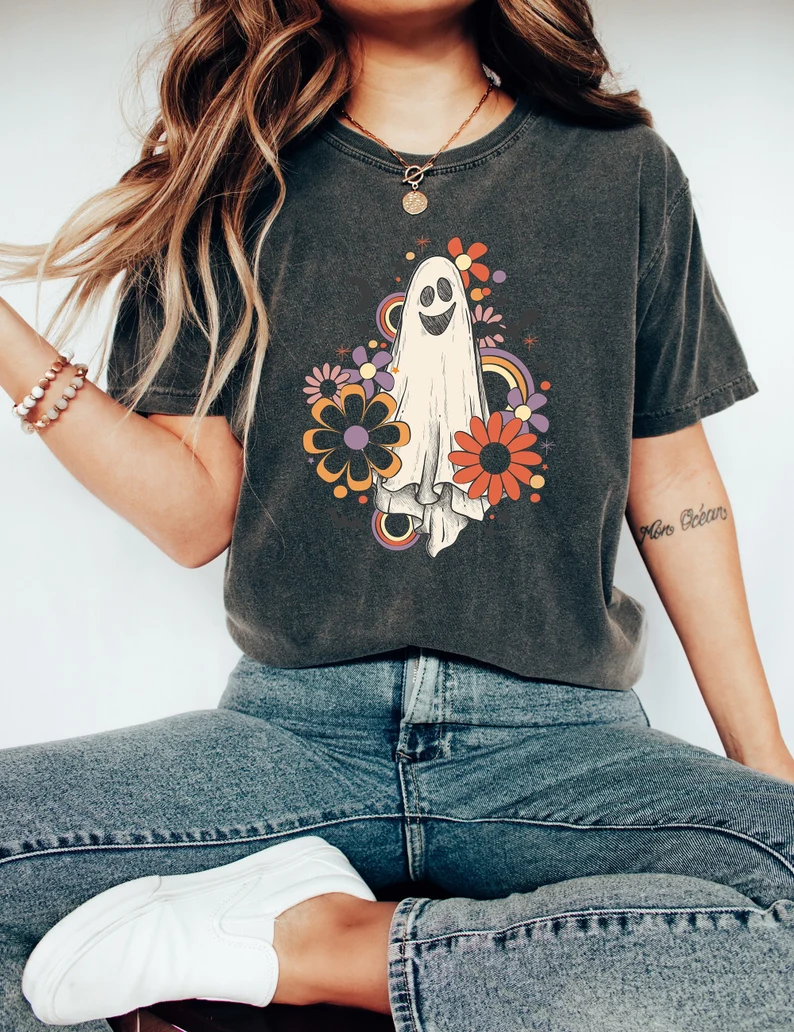 Retro Flower Ghost Sketch Shirt-carlalin