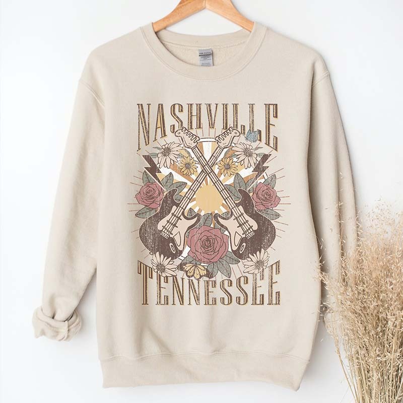 Nashville  Cute Music City Tennessee Graphic Crewneck  Sweatshirt