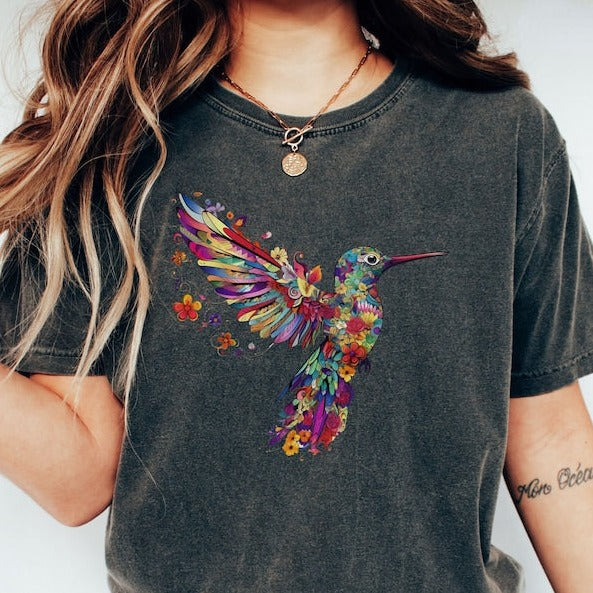 Floral Hummingbird Shirt Animal Lover Tee-carlalin