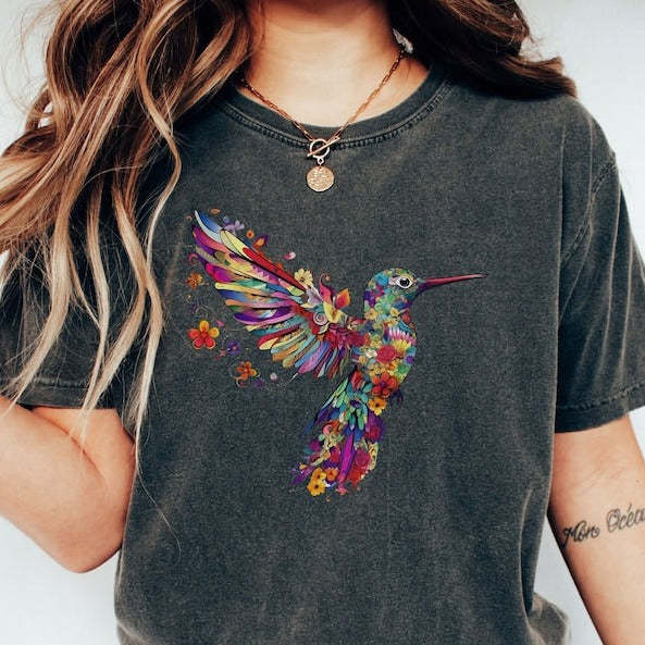 Floral Hummingbird Shirt Animal Lover Tee-carlalin