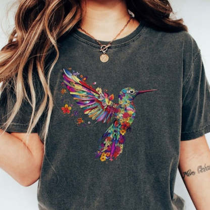 Floral Hummingbird Shirt Animal Lover Tee-carlalin