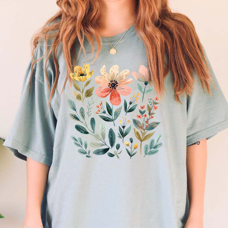 Watercolor Bunch of Flowers Summer T-Shirt-carlalin