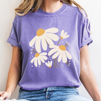 Daisy Blooming Flowers Summer T-Shirt-carlalin