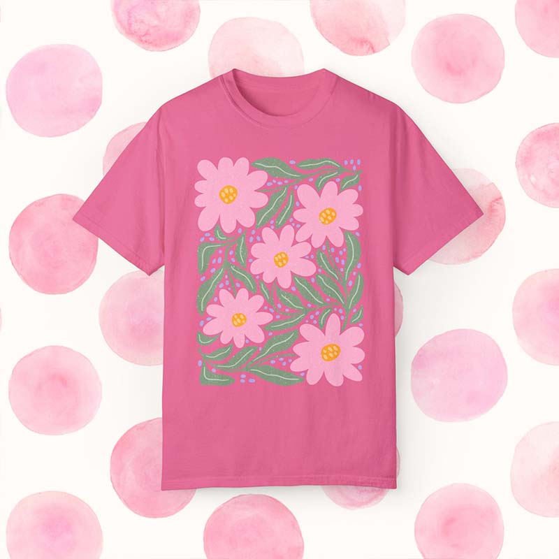 Boho Floral Pink Flower T-Shirt-carlalin