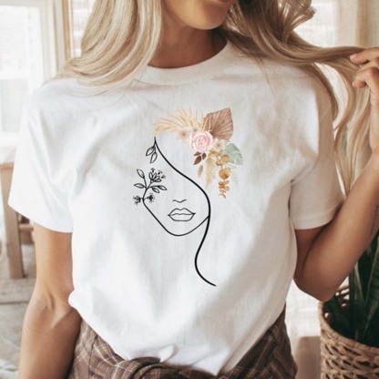 Woman Boho Face Line Art  Mental Health T-shirt