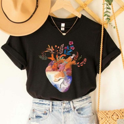 Floral Heart Anatomy And  Cardiac Nurse  And  Heart Surgery Cardiologist T-Shirt