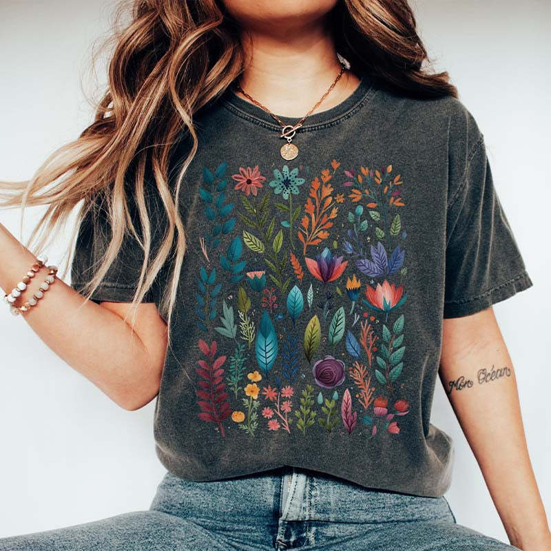 Boho Watercolor Folk Flowers T-Shirt-carlalin