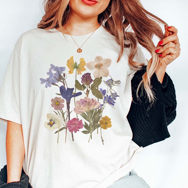Dried Flower Botanical Floral Printed T-Shirt-carlalin