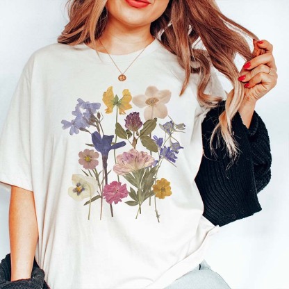 Dried Flower Botanical Floral Printed T-Shirt-carlalin