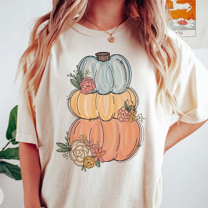 Watercolor Pumpkin Halloween Fall T-Shirt-carlalin