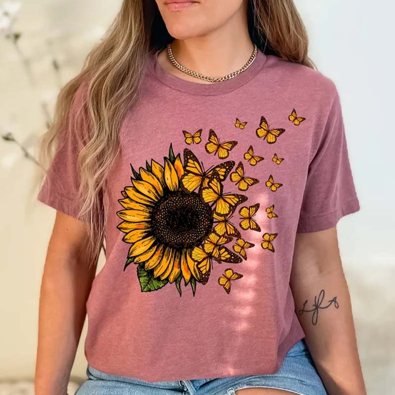 Sunflower  And Butterfly Cute  Animal T-Shirts