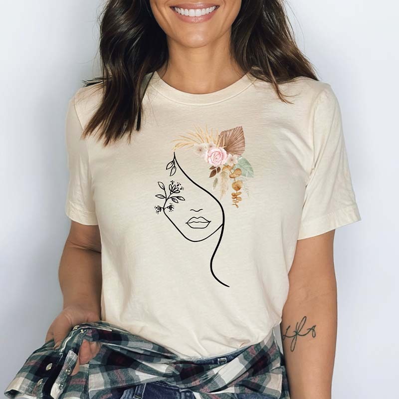 Woman Boho Face Line Art  Mental Health T-shirt