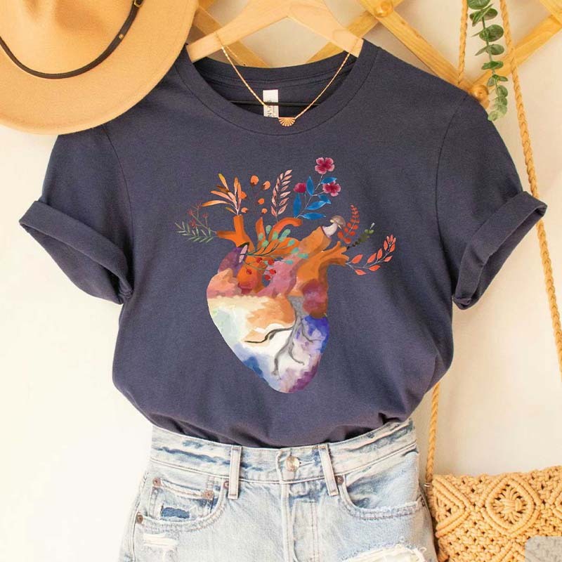 Floral Heart Anatomy And  Cardiac Nurse  And  Heart Surgery Cardiologist T-Shirt