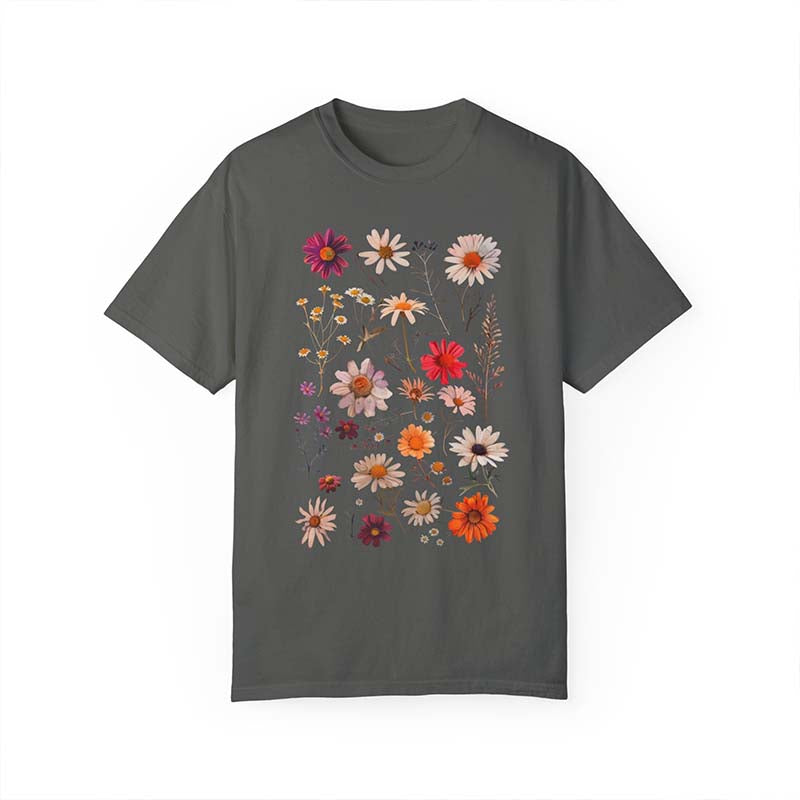 White Daisy Botanical Wildflower T-Shirt-carlalin