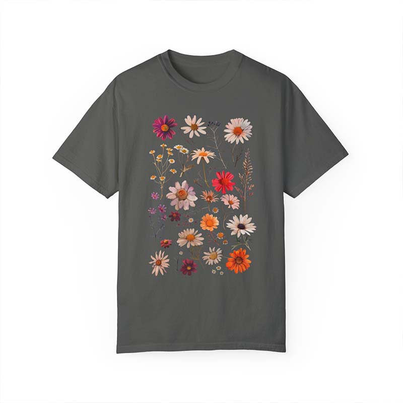 White Daisy Botanical Wildflower T-Shirt-carlalin