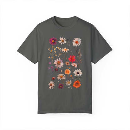White Daisy Botanical Wildflower T-Shirt-carlalin