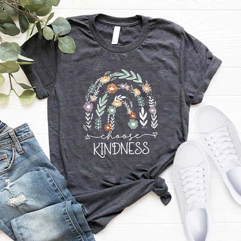 Choose Kindness Floral Rainbow T-Shirt-carlalin