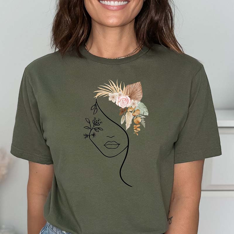 Woman Boho Face Line Art  Mental Health T-shirt