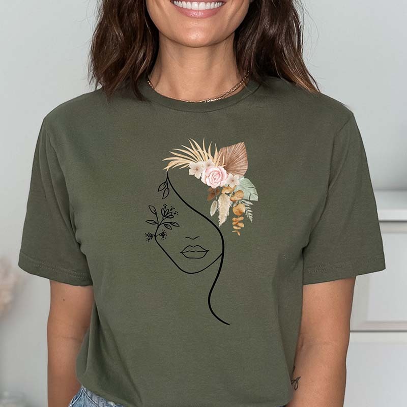 Woman Boho Face Line Art  Mental Health T-shirt
