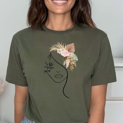 Woman Boho Face Line Art  Mental Health T-shirt