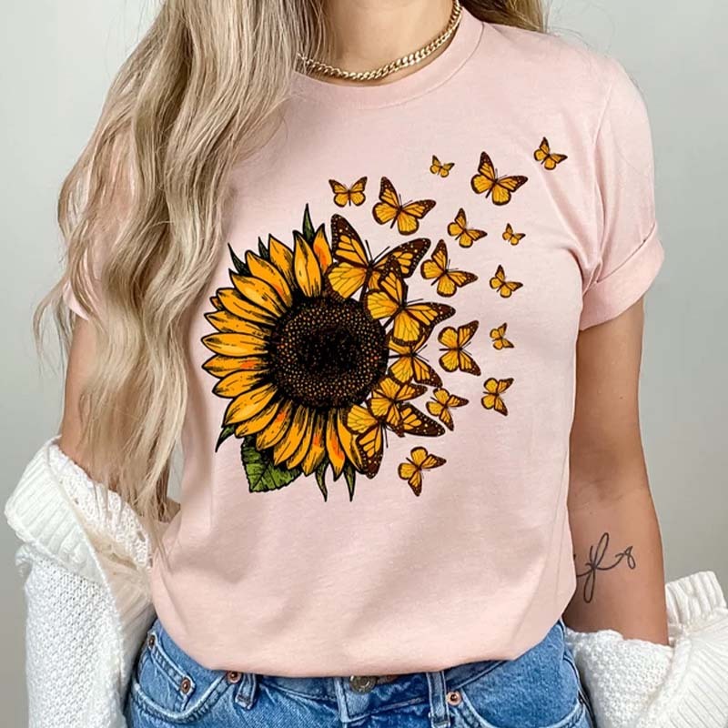 Sunflower  And Butterfly Cute  Animal T-Shirts