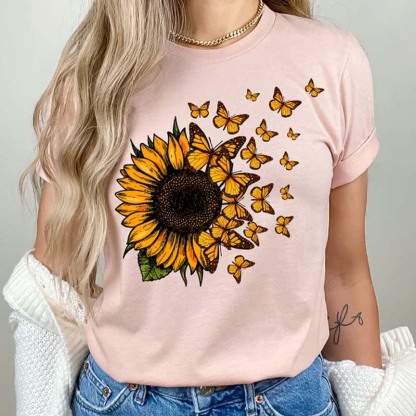 Sunflower  And Butterfly Cute  Animal T-Shirts