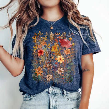 Fairycore Botanical Flowers T-Shirt-carlalin