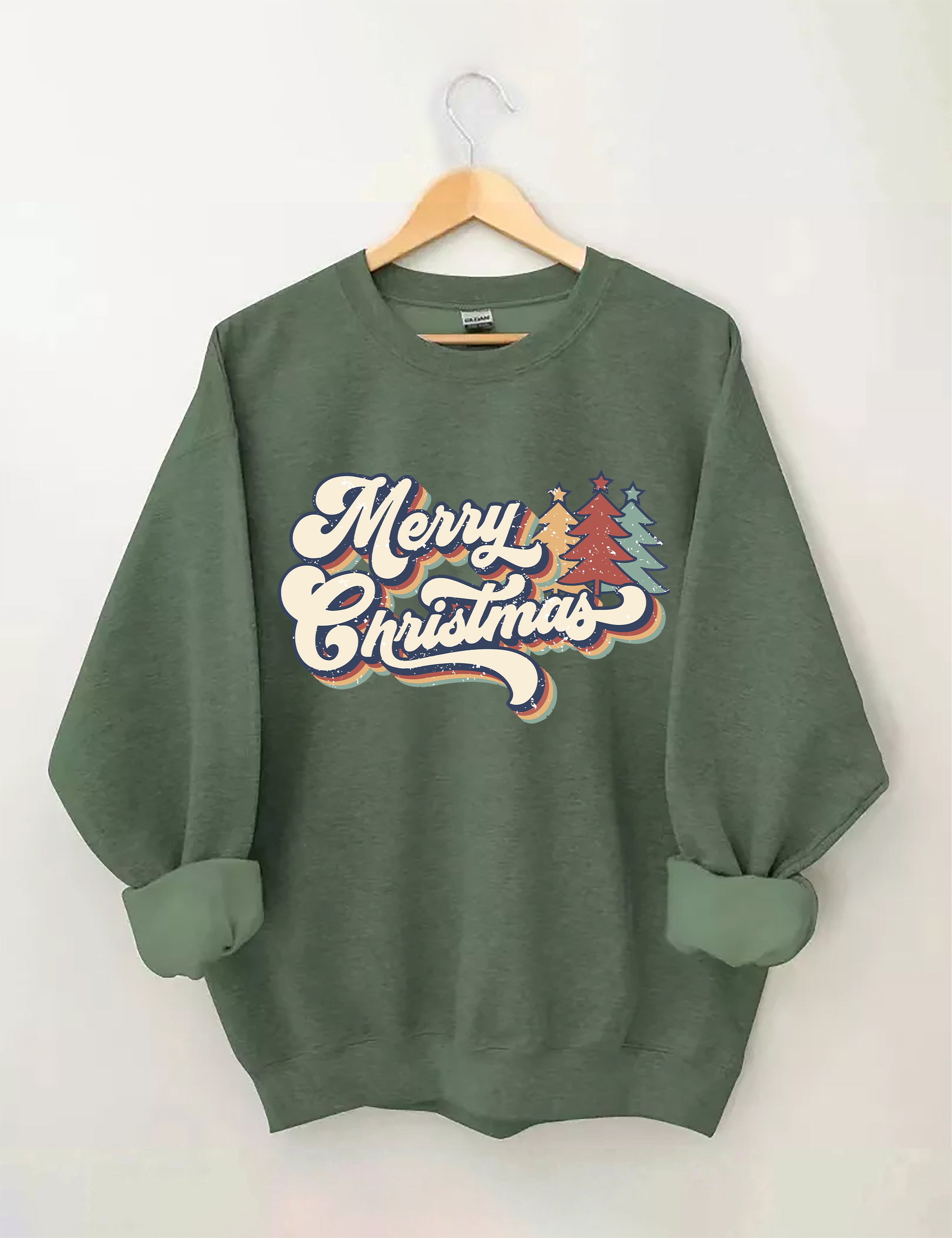 Retro Vintage Merry Christmas Crew Neck Unisex Xmas Sweatshirt-carlalin