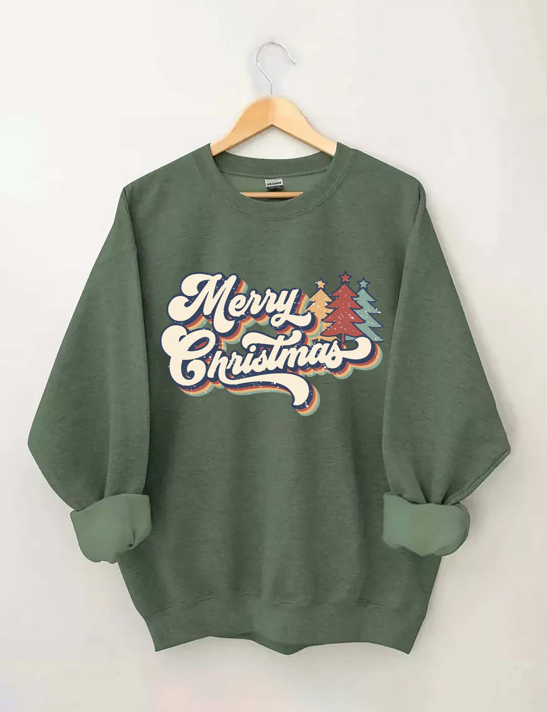 Retro Vintage Merry Christmas Crew Neck Unisex Xmas Sweatshirt-carlalin