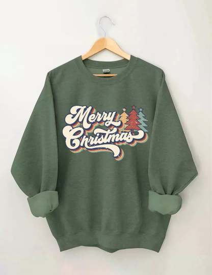 Retro Vintage Merry Christmas Crew Neck Unisex Xmas Sweatshirt-carlalin