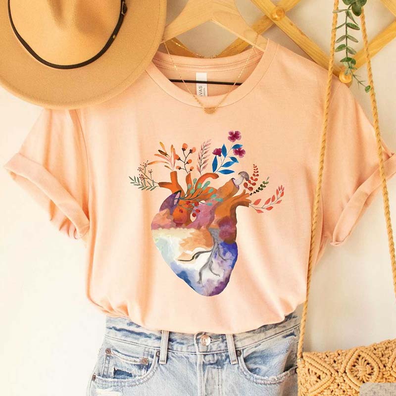 Floral Heart Anatomy And  Cardiac Nurse  And  Heart Surgery Cardiologist T-Shirt