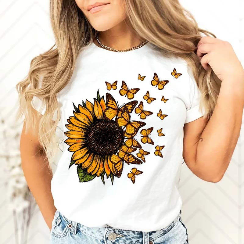 Sunflower  And Butterfly Cute  Animal T-Shirts