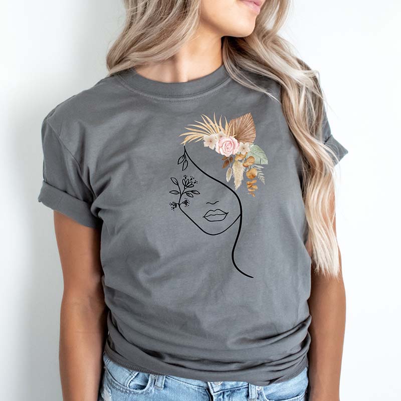 Woman Boho Face Line Art  Mental Health T-shirt