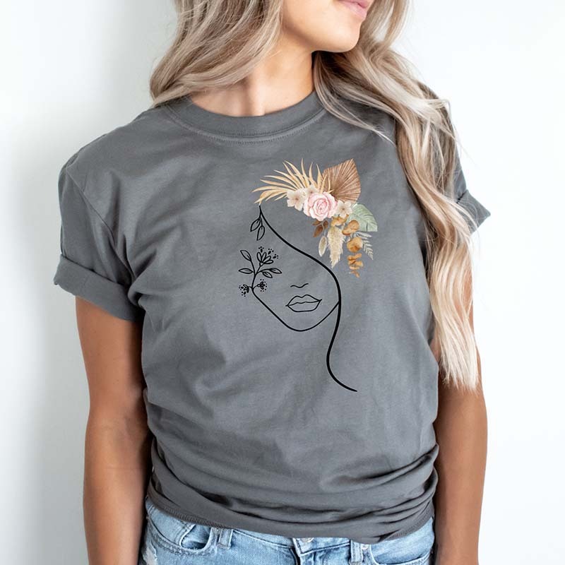 Woman Boho Face Line Art Mental Health T-shirt