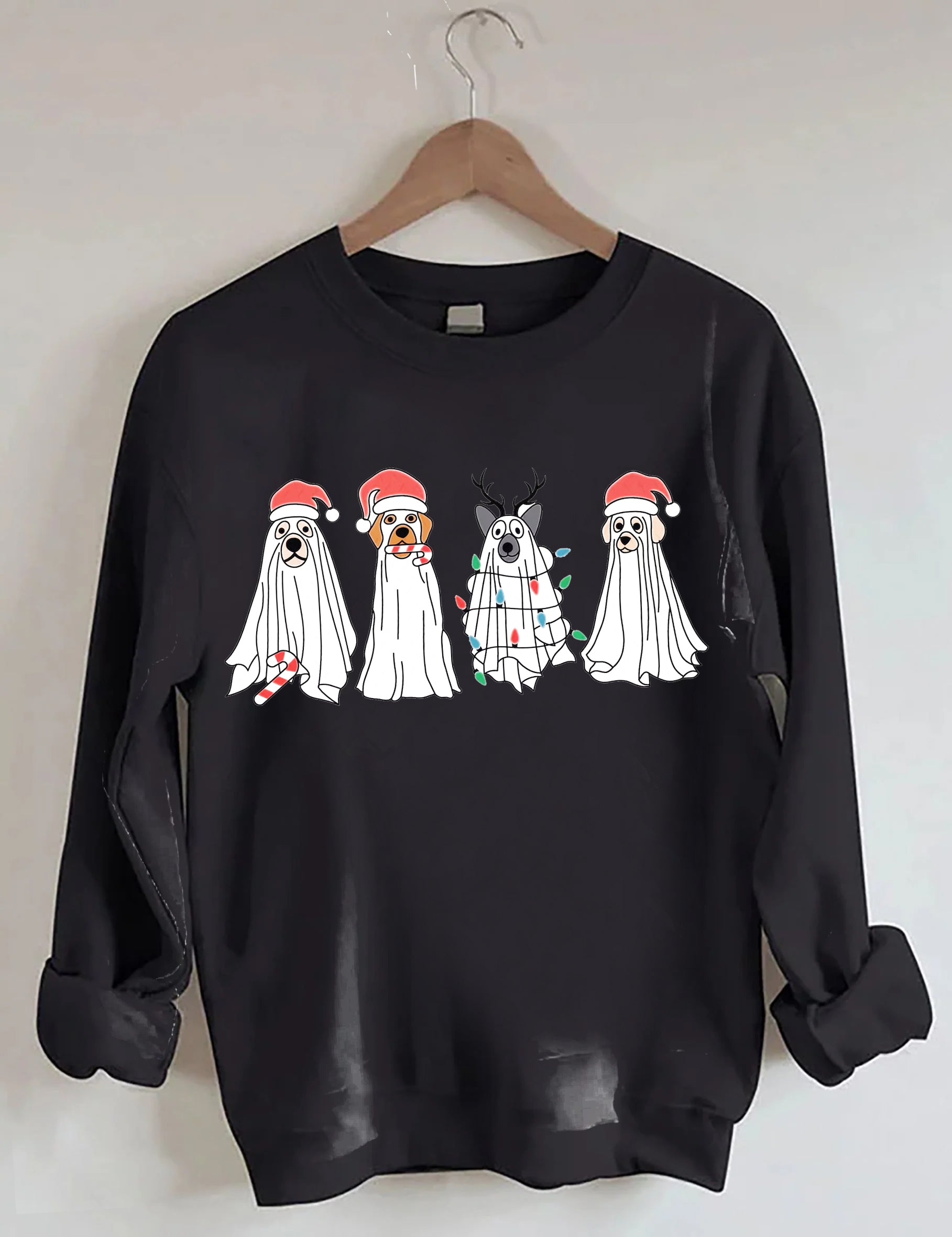 Christmas Ghost Dog Santa Hat Sweatshirt-carlalin