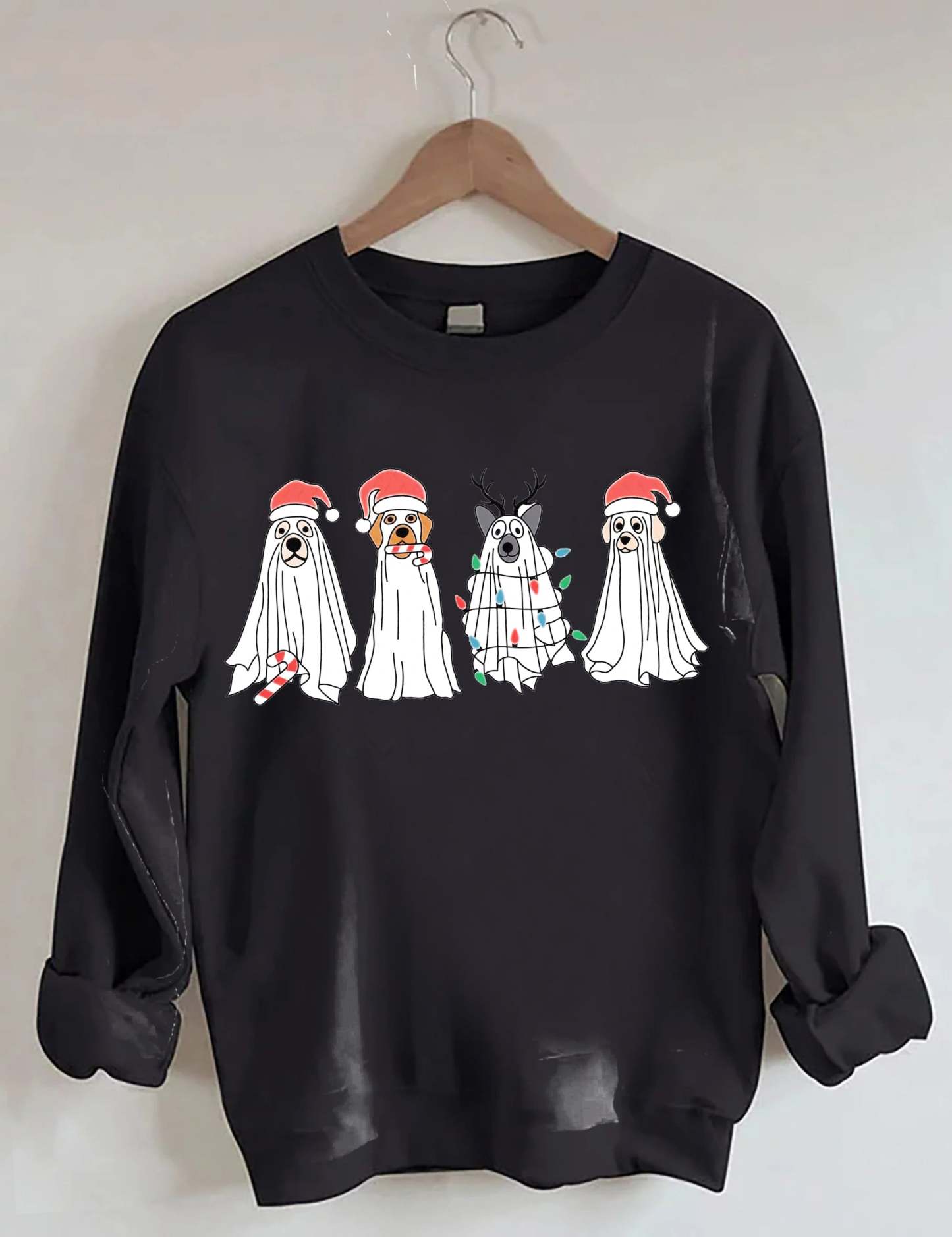 Christmas Ghost Dog Santa Hat Sweatshirt-carlalin