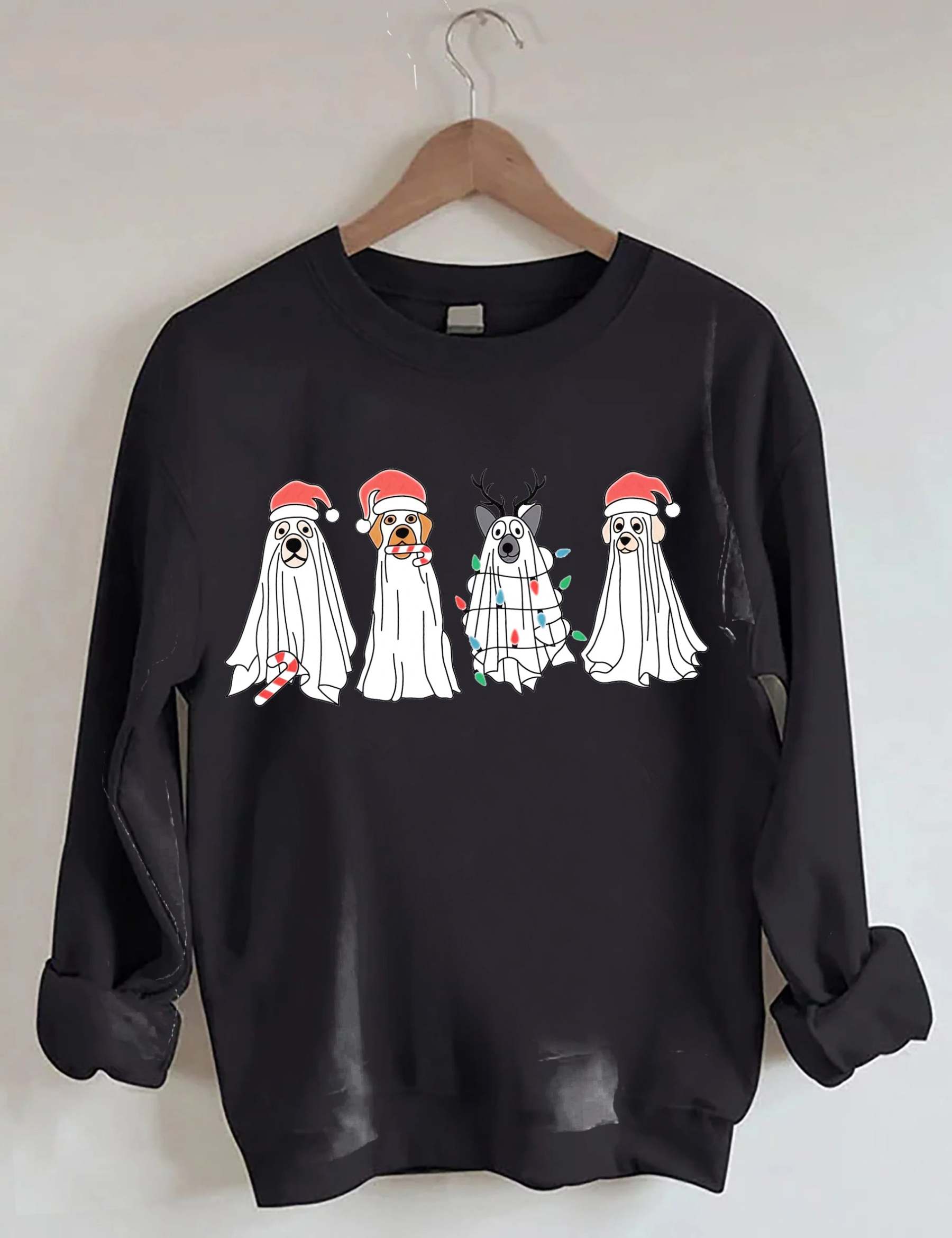 Christmas Ghost Dog Santa Hat Sweatshirt-carlalin