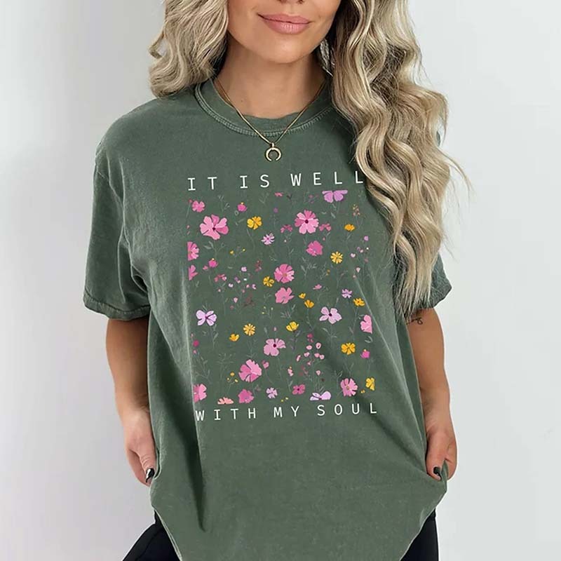 Religious Wildflowers It Is Well With my Soul T-Shirt-carlalin